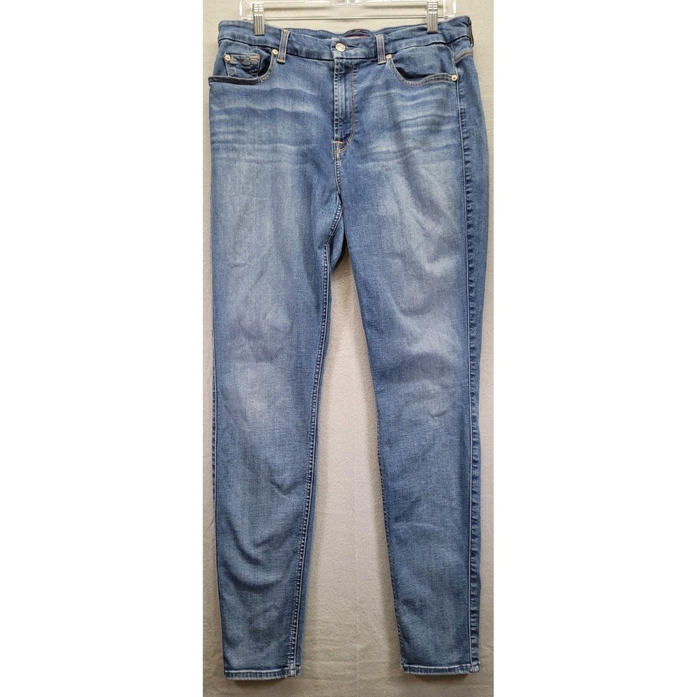 7 for All Mankind Stretch Jeans Womens 32 Blue‎ Cropped Skinny Fading Casual